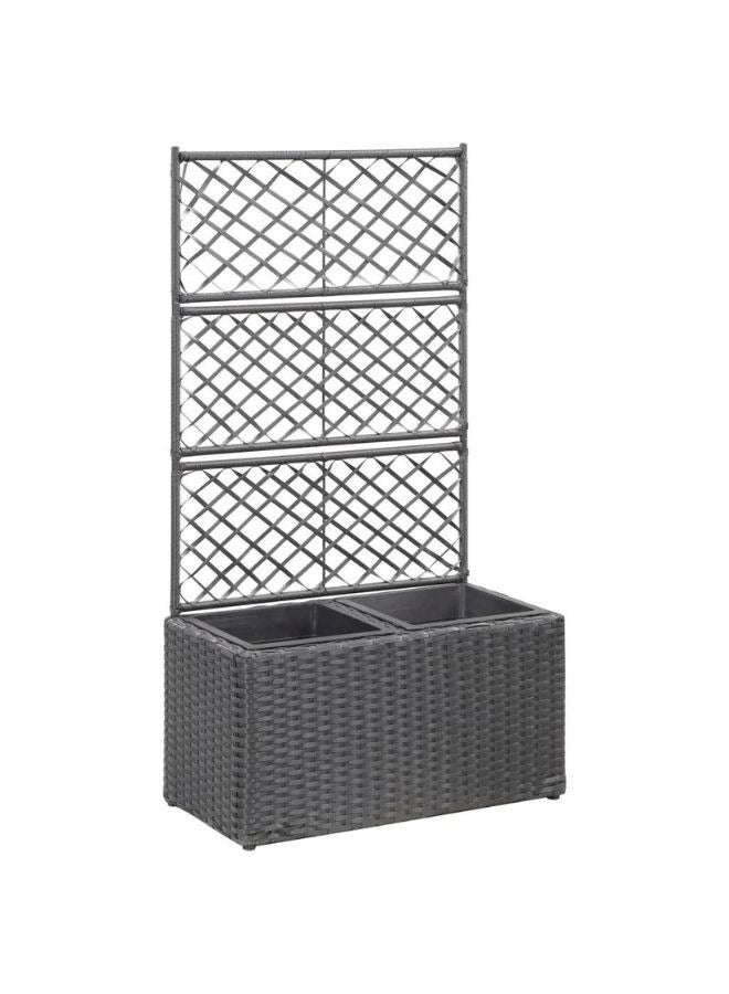 vidaxl vidaXL Trellis Raised Bed with 2 Pots 58x30x107 cm Poly Rattan Black - Image 1