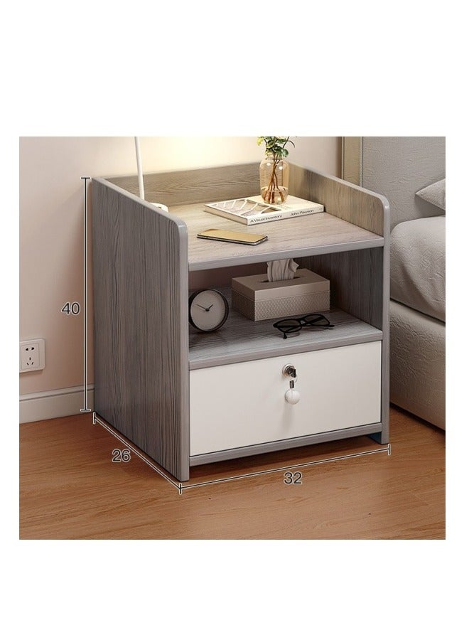 MIXDE Morandi Grey European Bedside Cabinet Home Bedside Storage Cabinet, Single Drawn With Lock, 32 * 26 * 40cm - Image 1