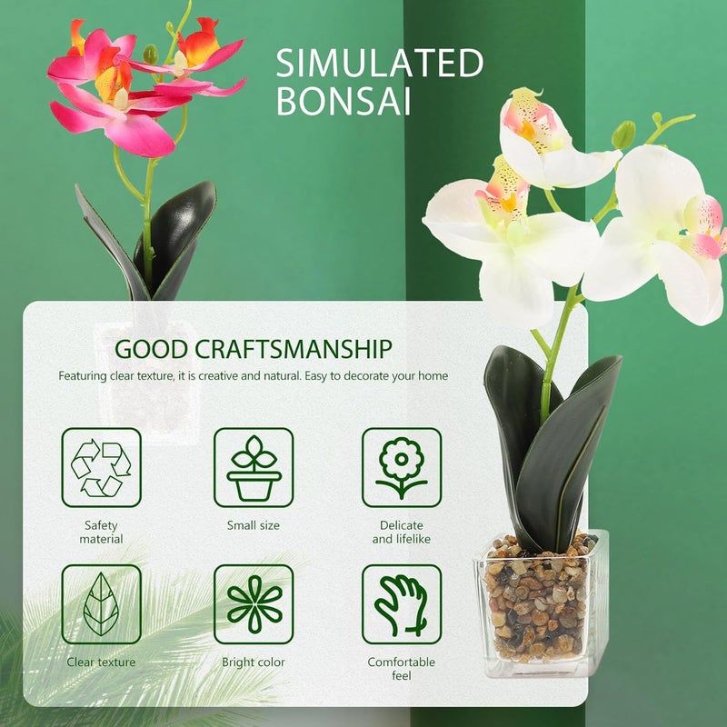 Zerodeko Simulation Phalaenopsis Fake Flower Bonsai 2pcs Set with Pink and White Faux Potted Plants for Home Office Decorative Artificial Plant Decors - Image 4