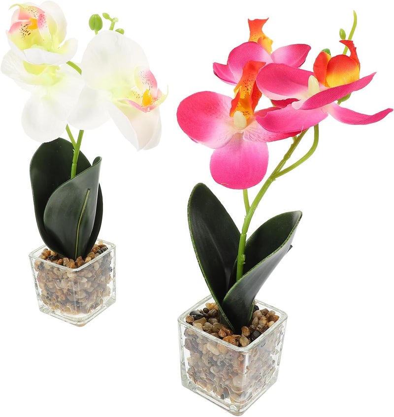 Zerodeko Simulation Phalaenopsis Fake Flower Bonsai 2pcs Set with Pink and White Faux Potted Plants for Home Office Decorative Artificial Plant Decors - Image 1