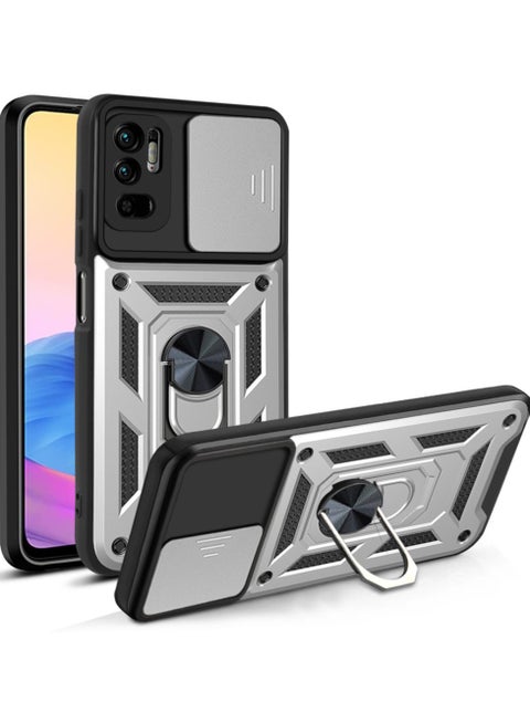Case Cover Shockproof Windows Protective Case with Camera Protection and Metal Ring Compatible with Redmi Note 10 5G (white)