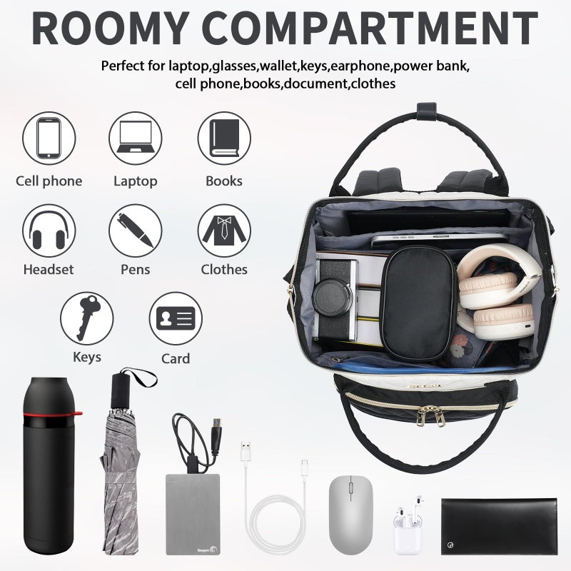 VANKEAN 17 Inch Laptop Backpack for Women Men Fashion Computer Work Bag, Large Capacity Waterproof Backpack with USB Port & RFID Pockets, College Daypack Business Travel, Beige-Black - Image 5