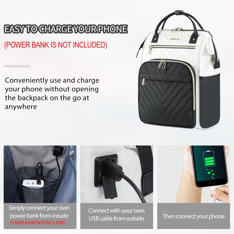 VANKEAN 17 Inch Laptop Backpack for Women Men Fashion Computer Work Bag, Large Capacity Waterproof Backpack with USB Port & RFID Pockets, College Daypack Business Travel, Beige-Black - Image 3
