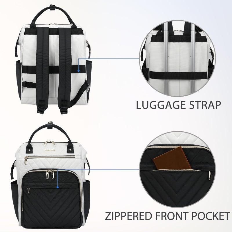 VANKEAN 17 Inch Laptop Backpack for Women Men Fashion Computer Work Bag, Large Capacity Waterproof Backpack with USB Port & RFID Pockets, College Daypack Business Travel, Beige-Black - Image 4