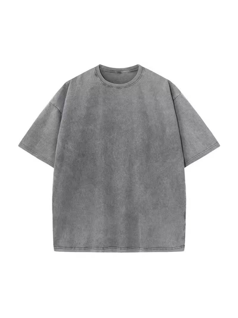New Large Size Washed Old T-Shirt Retro Fashion Brand Pure Cotton T Men And Women Shoulder Loose Half Sleeve - Image 4