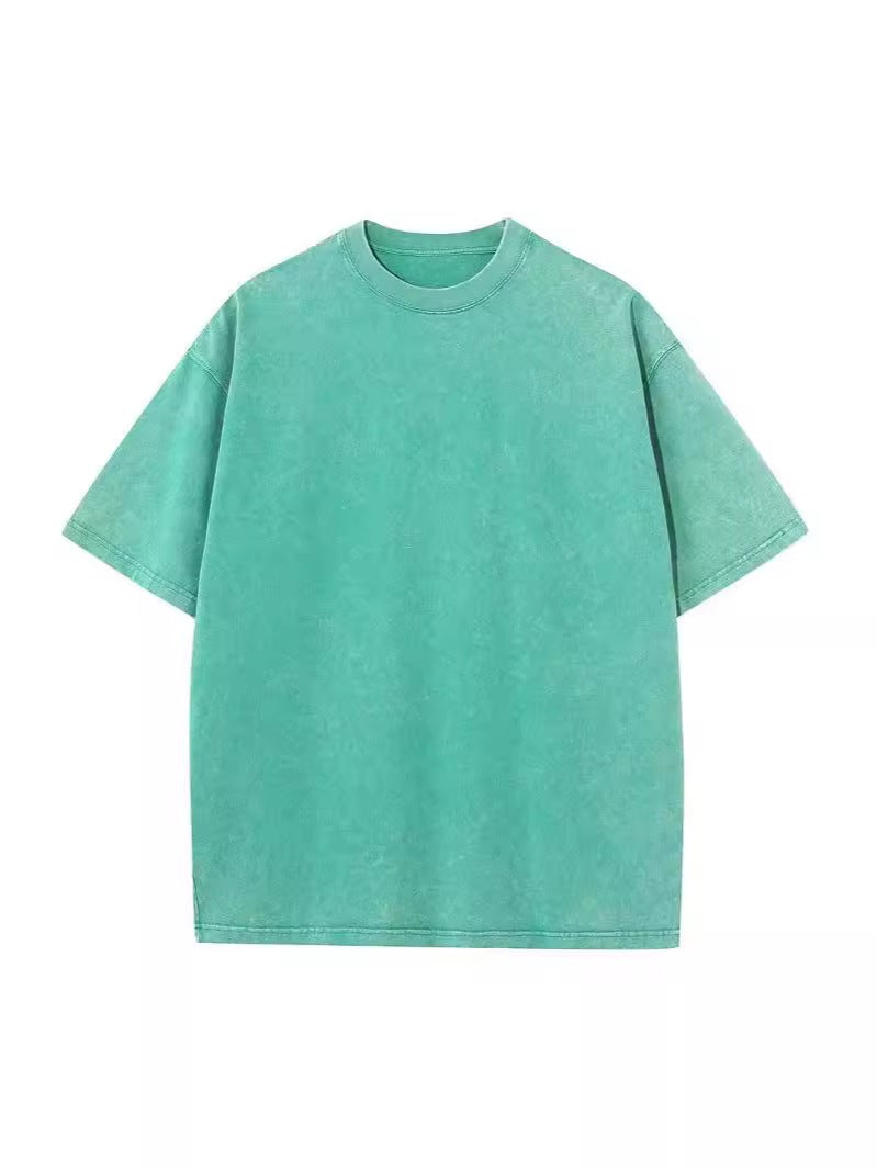 New Large Size Washed Old T-Shirt Retro Fashion Brand Pure Cotton T Men And Women Shoulder Loose Half Sleeve - Image 3