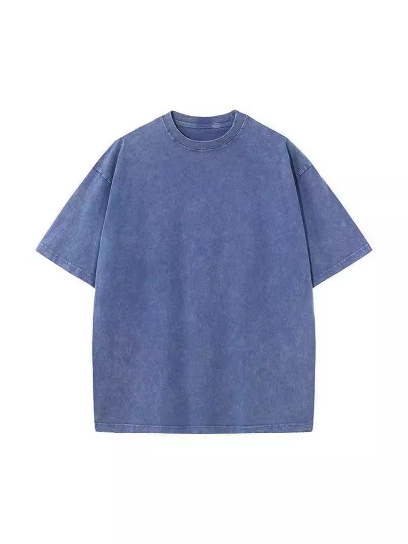 New Large Size Washed Old T-Shirt Retro Fashion Brand Pure Cotton T Men And Women Shoulder Loose Half Sleeve - Image 5