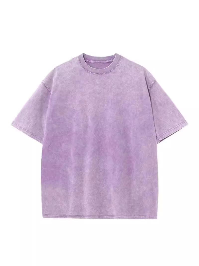 New Large Size Washed Old T-Shirt Retro Fashion Brand Pure Cotton T Men And Women Shoulder Loose Half Sleeve - Image 2