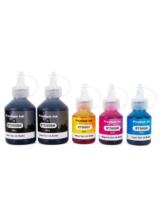 Nexnova® Ink BTD60 BT5000 for Brother 5-Pack for DCP - T300 T510W T710W MFC - T810W T910DW HL - T4000DW DCP - T310W T510W T710W MFC - T810W T910DW T4500DW DCP-T300 (5, 2BK/C/M/Y) - Image 1