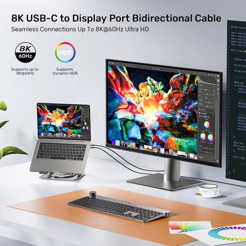 Tobo 8K Bi-Directional USB C To DisplayPort Cable 1.8m [ 8K@60Hz, 4K@144Hz ] DP 1.4 To USB4 Type C Adapter For Thunderbolt 3/4 M-Book Pro Air M4 Phone 16 15 Pro Pad XPS 13/15 S25 Ultra G8 G9 TD-1519CC - Image 2