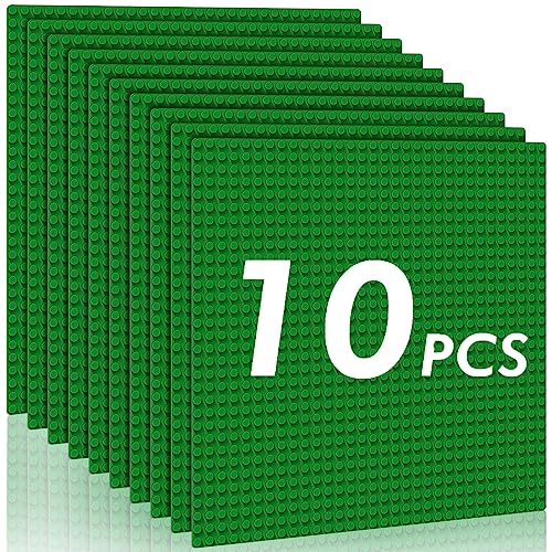 Pokiiulk Classic Baseplates Building PlatesPack of 10 Large 10 x 10 Building BricksCompatible with All Major BrandsPerfect STEM Gift for Builders Age 3 Green - Image 1