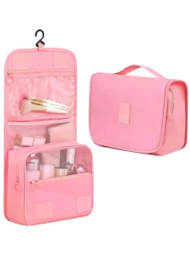 Travel Toiletry Bag Organizer Handy Cosmetic Bag Large Capacity Makeup Bag Portable Foldable Makeup Bag with Hook Organizer Cosmetic Bag for Men and Women- Pink - Image 1