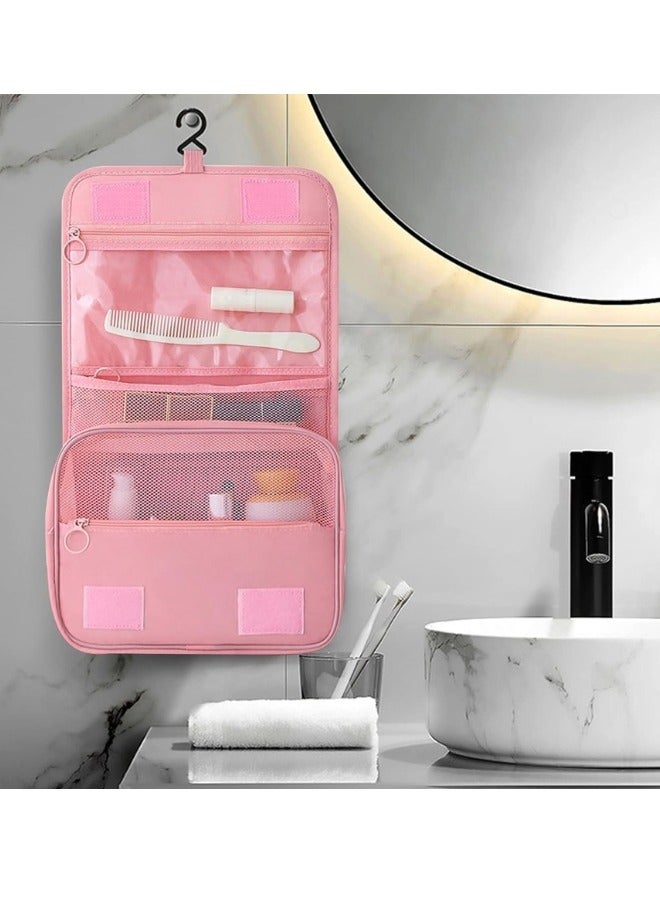 Travel Toiletry Bag Organizer Handy Cosmetic Bag Large Capacity Makeup Bag Portable Foldable Makeup Bag with Hook Organizer Cosmetic Bag for Men and Women- Pink - Image 2