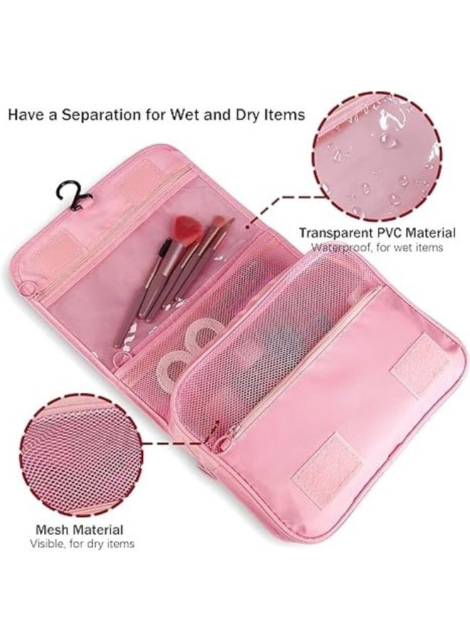 Travel Toiletry Bag Organizer Handy Cosmetic Bag Large Capacity Makeup Bag Portable Foldable Makeup Bag with Hook Organizer Cosmetic Bag for Men and Women- Pink - Image 4