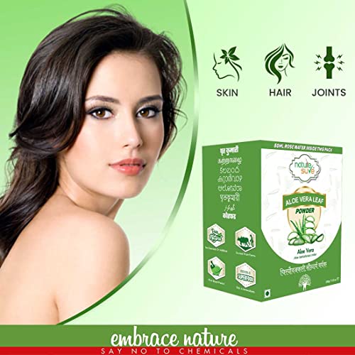 Nature Sure Aloe Vera Leaf Powder 200g with Rose Water 50ml, Aloe Vera Powder for Drinking & Eating, Hair & Skin Care for Men and Women - Image 2