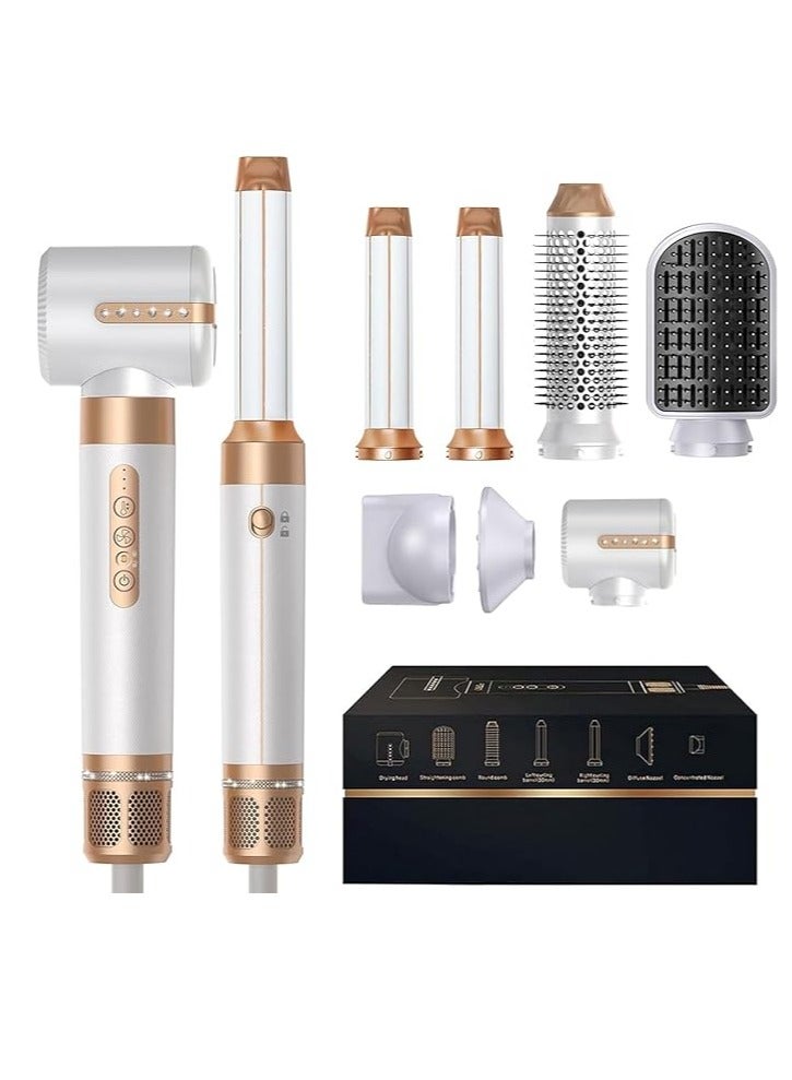 مجفف شعر 7 في 1 مصفف شعر ، فرشاة هواء ساخن 110000 دورة في الدقيقة 1400 واط مجفف شعر عالي السرعة مع مجفف شعر الناشر فرشاة تصفيف الشعر ، فرشاة تجفيف بيضاوية عصا تجعيد الهواء ، مرفق مكثف ، مجفف مكواة سريع - Image 1