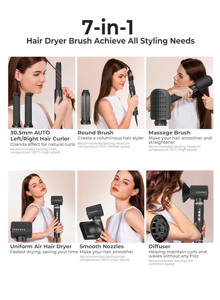 مجفف شعر 7 في 1 مصفف شعر ، فرشاة هواء ساخن 110000 دورة في الدقيقة 1400 واط مجفف شعر عالي السرعة مع مجفف شعر الناشر فرشاة تصفيف الشعر ، فرشاة تجفيف بيضاوية عصا تجعيد الهواء ، مرفق مكثف ، مجفف مكواة سريع - Image 2