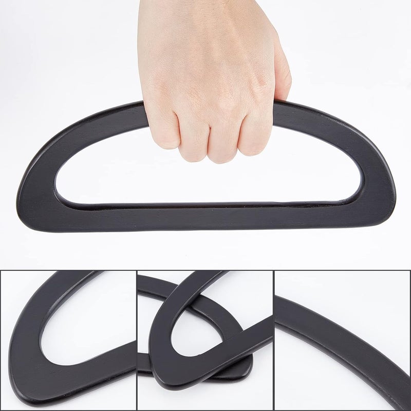 cheekyglo 2pcs Wooden Bag Handles for Bag Making, Wooden D Shape Handbag Handle Replacement Wood Purse Handle DIY Handmade Bag Handle for Crochet Bag Straw Bag Beach Bag, 9.3×3.4 Inch, Black Black - Image 2