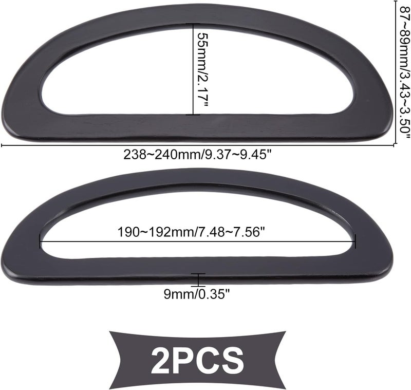 cheekyglo 2pcs Wooden Bag Handles for Bag Making, Wooden D Shape Handbag Handle Replacement Wood Purse Handle DIY Handmade Bag Handle for Crochet Bag Straw Bag Beach Bag, 9.3×3.4 Inch, Black Black - Image 4