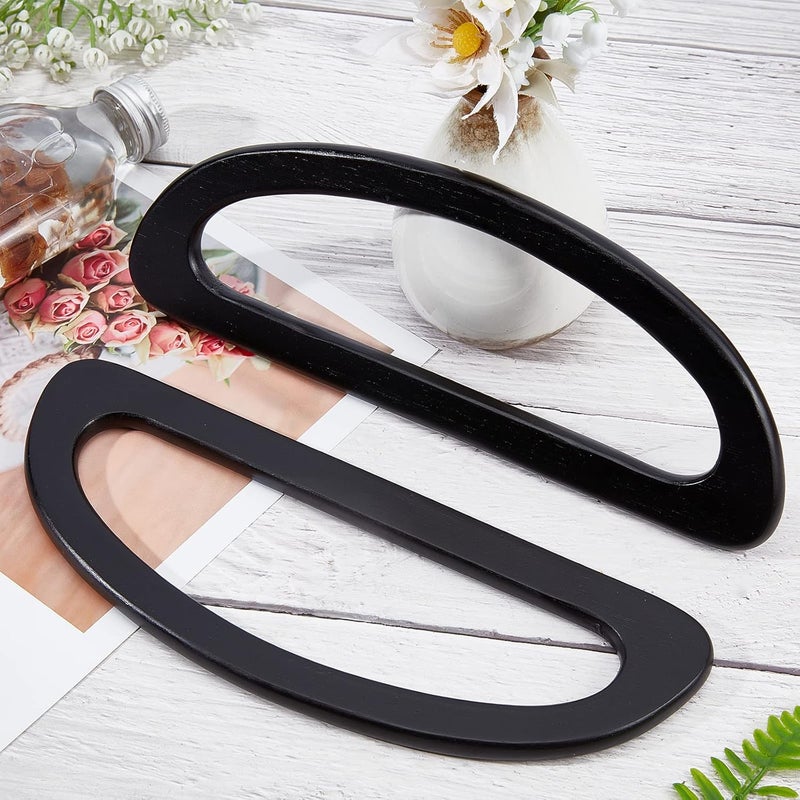 cheekyglo 2pcs Wooden Bag Handles for Bag Making, Wooden D Shape Handbag Handle Replacement Wood Purse Handle DIY Handmade Bag Handle for Crochet Bag Straw Bag Beach Bag, 9.3×3.4 Inch, Black Black - Image 5
