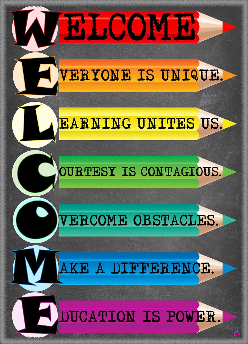 3D Learning LLF Welcome Poster for Classrooms- Laminated 14x19.5 in - Back To School Classroom Door Decorations, Teachers Supplies for Preschool, Kindergarten, Elementary - Image 1