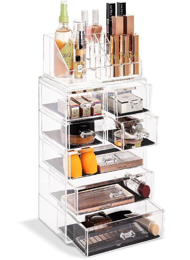 Sorbus Acrylic Makeup Organizer Set, 7-Drawer Vanity & Countertop Cosmetic Storage with Small & Wide Compartments, Clear Makeup Storage for Brushes, Lipsticks, Jewelry â€“ Holiday Gift for Women & Teens
