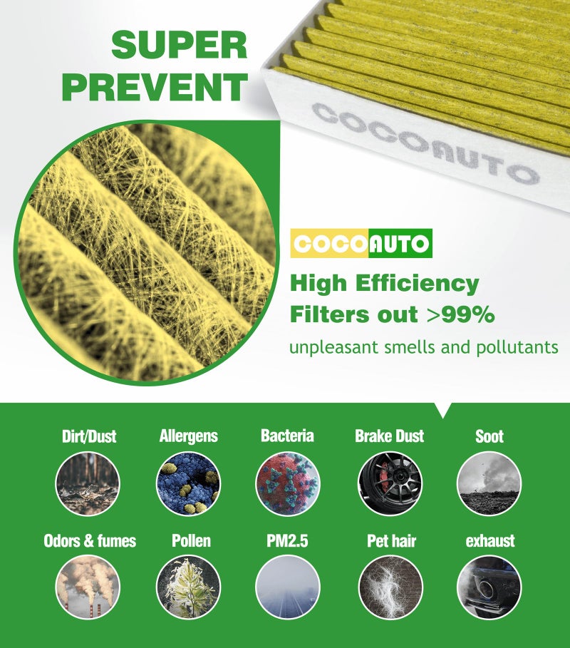 COCOAUTO Cabin Air Filter for 2017-2025 Audi Q7 Q5 A5 Quattro A4 Q8 A6 A7 A8 e-tron R8 SQ5 S5 S4 RS5, fits 2019-2025 Porsche Cayenne, Replace 4m0819439a CF12211,with activated charcoal - Image 4