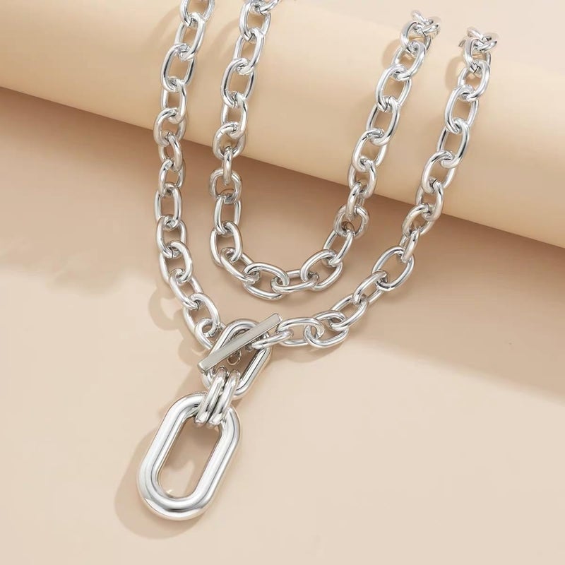 CSIYANJRY99 Silver Chunky Necklaces for Women Layered Stack Chunky Chain Necklace Silver Toggle Clasp Trendy Necklaces for Women - Image 5