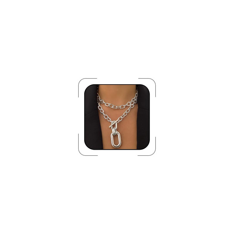 CSIYANJRY99 Silver Chunky Necklaces for Women Layered Stack Chunky Chain Necklace Silver Toggle Clasp Trendy Necklaces for Women - Image 1