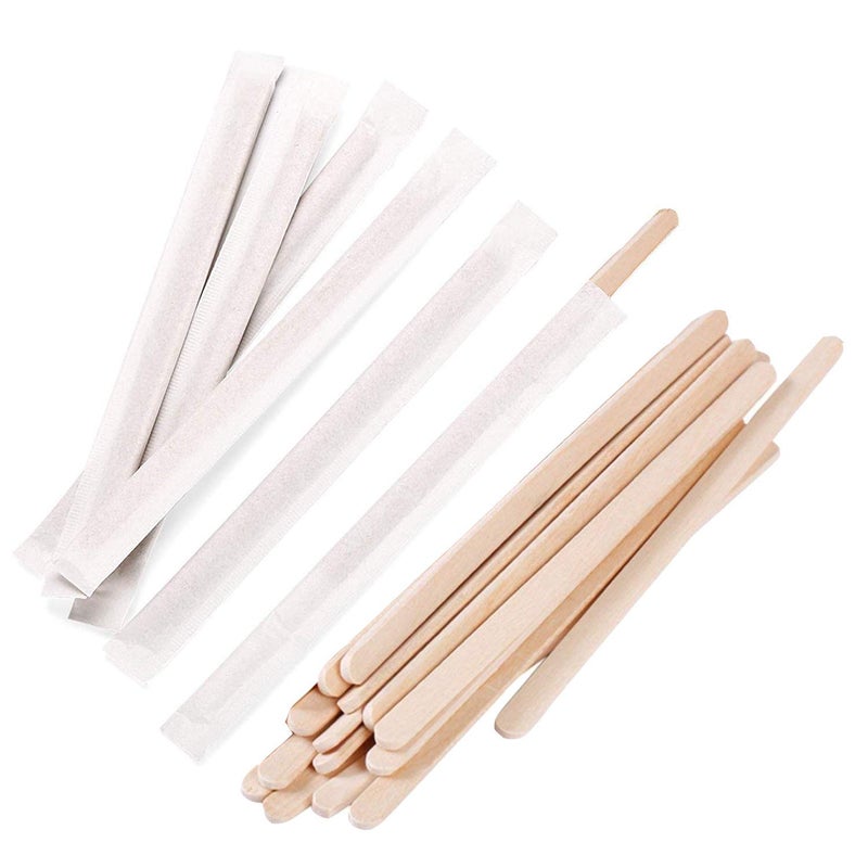 Gmark 5.5" Premium Wood Stirrer 2.3mm Thick Individual Wrapped 200 pc - Wood Coffee Stir Sticks for Tea Beverage, Corn Dog Stick Craft Stick 200/Bag GM1115D - Image 1