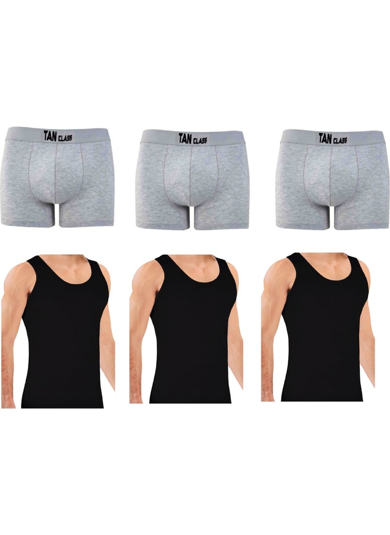 KYC Shopping Economic Package 3 Pieces Grey Lycra Boxer, 3 Pieces Classic Black Undershirt Flexible Fabric, Slim Fit  - Image 1