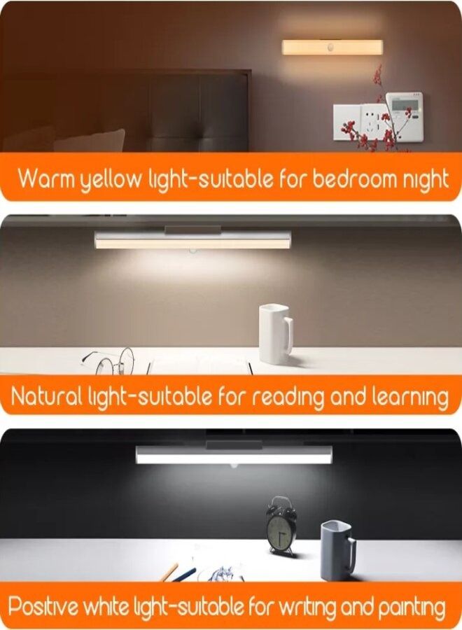 LED Round bar smart sensor, Under Counter Closet Lighting, Wireless Magnetic USB Rechargeable Cabinet Night Light, 3 colors, Dimmable, Sensor Operated Light (2 pack) - Image 2
