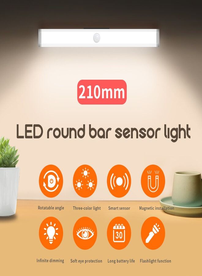 LED Round bar smart sensor, Under Counter Closet Lighting, Wireless Magnetic USB Rechargeable Cabinet Night Light, 3 colors, Dimmable, Sensor Operated Light (2 pack) - Image 4