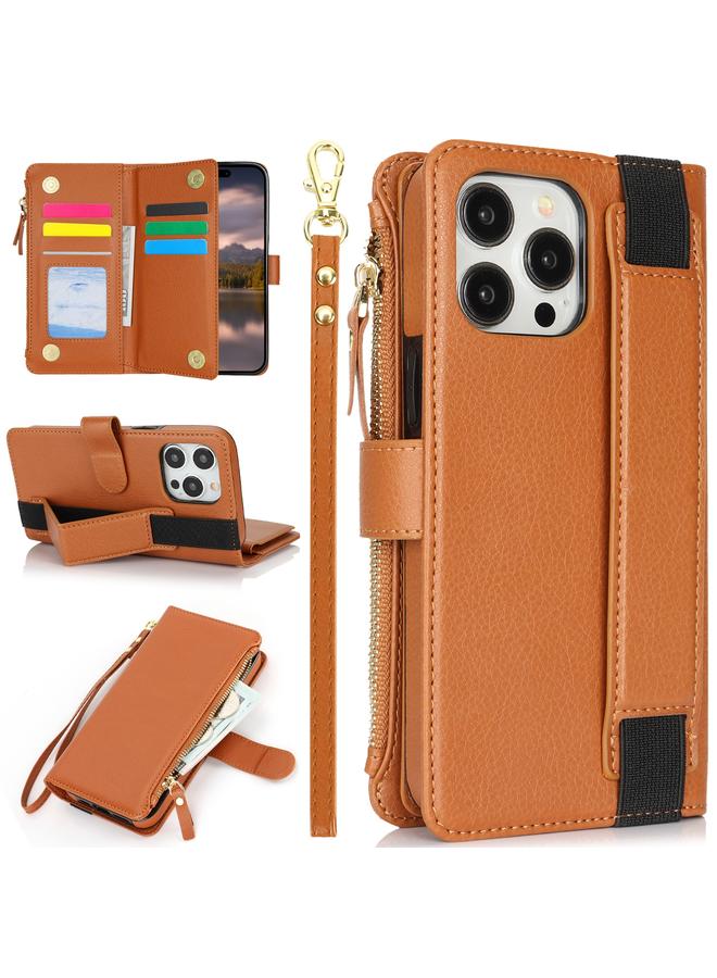 Zaboon Case For iPhone 12 Pro Max Wristband Holder Zipper Purse RFID Leather Phone Case - Image 1