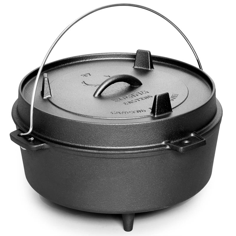 EDGING CASTING PreSeasoned Cast Iron Dutch Oven With Skillet Lid Outdoor Camping Deep Pot for Camping Fireplace Cooking BBQ Baking Campfire Leg Base 45 Quart