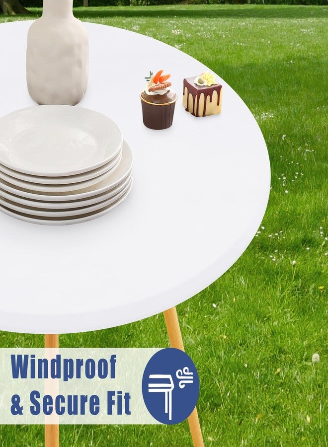 Moosfor Round Spandex Table Cloth, Elastic Fitted Waterproof Tablecloths for 36"-44" Tables, Stretch Washable Picnic Table Cover for Camping, Dining, Indoor and Outdoor, White - Image 3