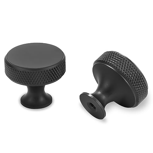 POVEFONK 10 Pack Matte Black Kitchen Cabinet Knobs Knurled Cabinet Knobs Black Drawer Knobs Kitchen Cabinet Hardware Handles - Image 1