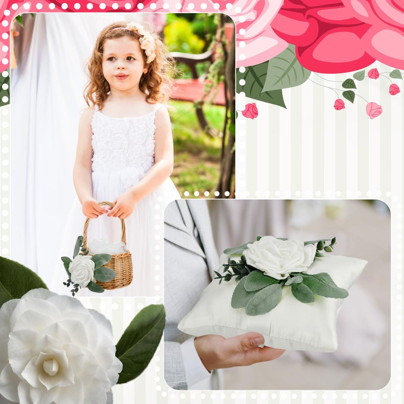 Otuuz Rustic Flower Girl Basket and Ring Bearer Pillow Set with 600 Pcs Rose Petals Flower Girl Basket Boho Rustic Flower Basket Wedding Flowers Boho Flower Girl Gift - Image 5