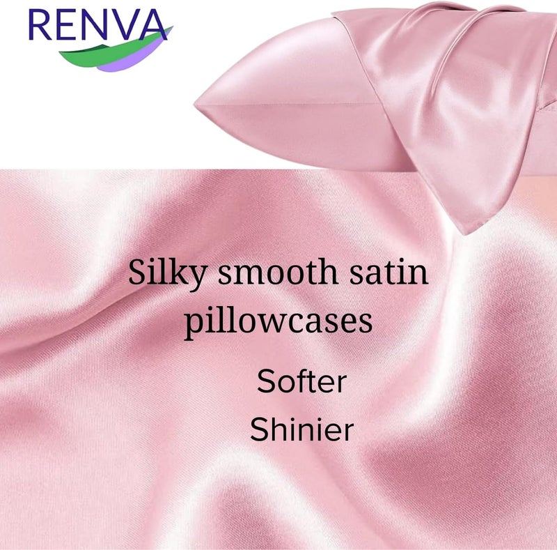 RENVA Set of 4 Satin Silk Pillowcase for Hair and Skin Standard Size 18"X 28" with Soft Breathable Smooth Cooling Pillow Covers for Sleeping (4, Pink) - Image 5