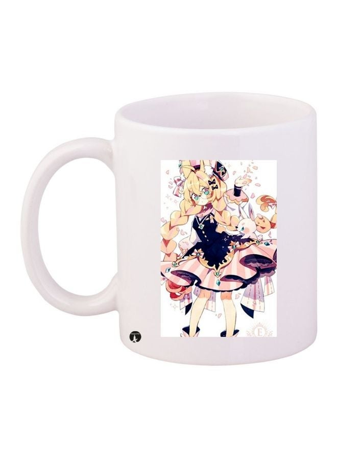 Cartoon Printed Coffee Mug White/Beige/Pink 11ounce