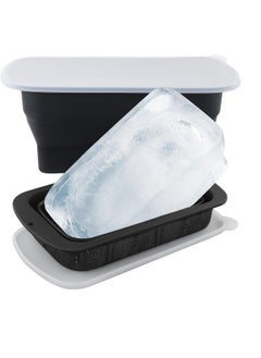 Collapsible Extra Large Ice Block Molds, 8 LB Extra Thick Silicone Ice Cube Molds, Reusable Ice Cube Bricks Maker Molds, Reinforced Rim Big Ice Tray for Coolers and Ice Bath Tub Cold, Black