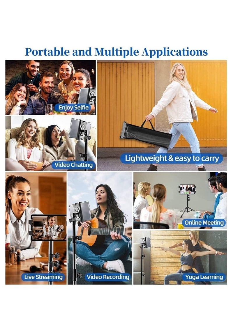 ELTRAZONE Tablet Stand Holder, iPad Tripod Floor Holder with Height Adjustable, 360 Rotating Cell Phone Stand for Video Recording, Compatible with iPad Pro, Mini, Air, iPhone and 4.7-13" Tablets Phones - Image 5