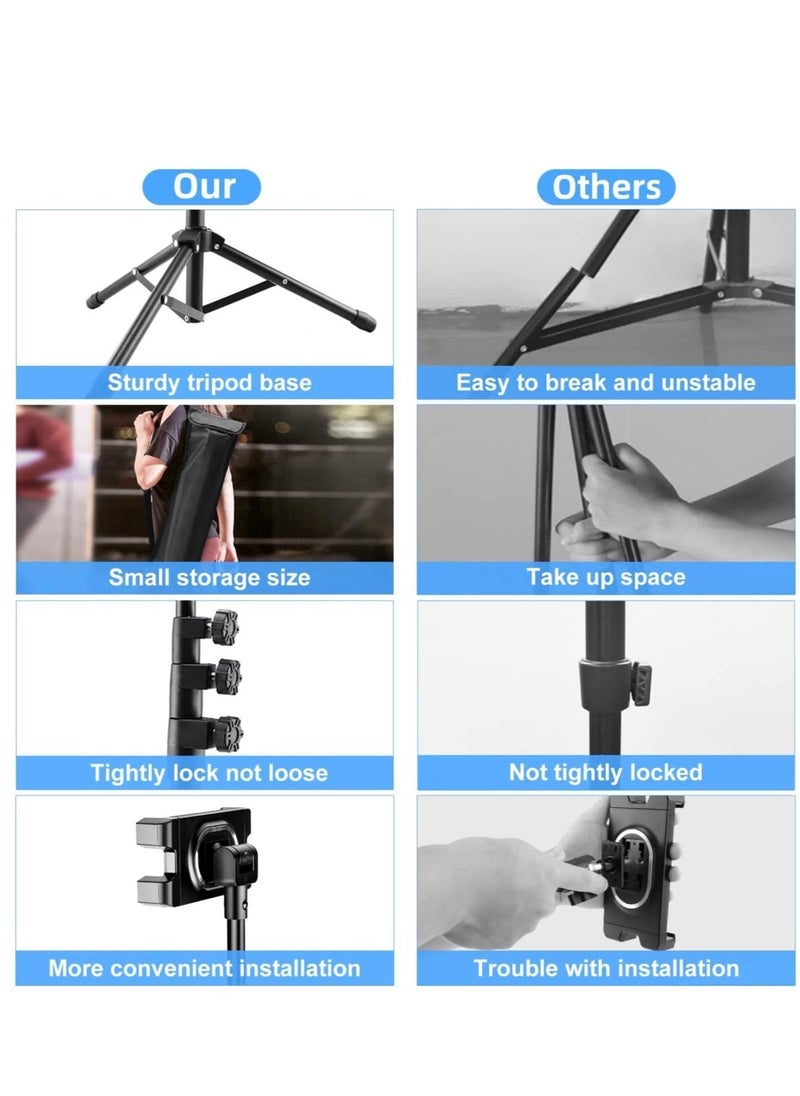 ELTRAZONE Tablet Stand Holder, iPad Tripod Floor Holder with Height Adjustable, 360 Rotating Cell Phone Stand for Video Recording, Compatible with iPad Pro, Mini, Air, iPhone and 4.7-13" Tablets Phones - Image 4