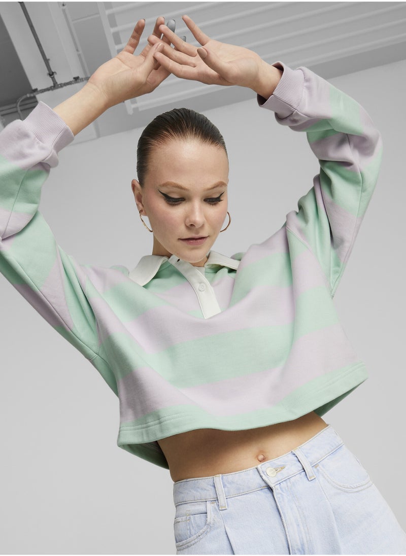 بوما قميص بولو للنساء SWxP Striped Long Sleeve  - Image 1