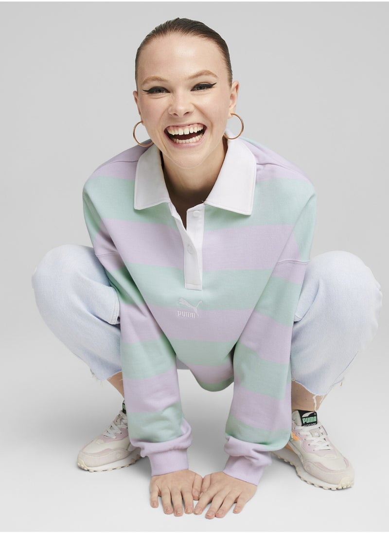 بوما قميص بولو للنساء SWxP Striped Long Sleeve  - Image 3