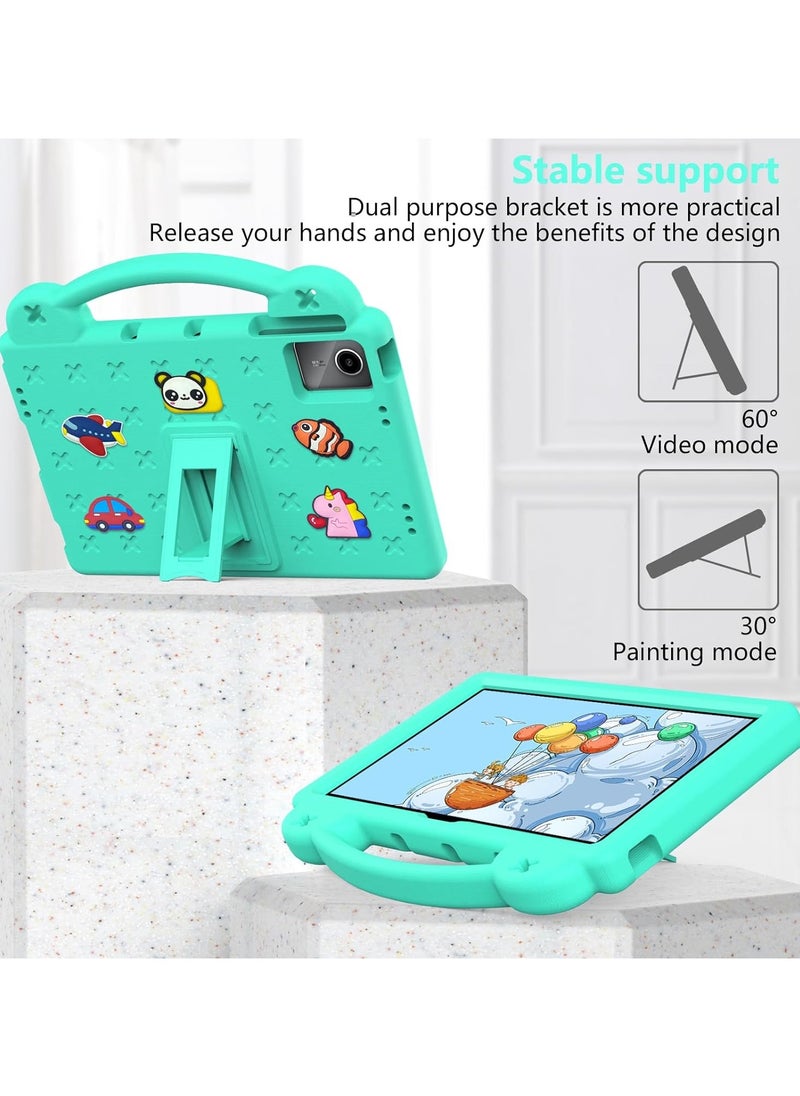 Kids Case Compatible with Lenovo Tab M11 11 Inch Tablet, EVA Cartoon Shockproof Cover with Shoulder Strap Handle Stand (Green)