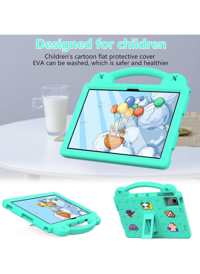 Kids Case Compatible with Lenovo Tab M11 11 Inch Tablet, EVA Cartoon Shockproof Cover with Shoulder Strap Handle Stand (Green)