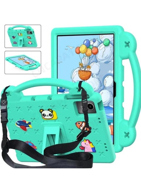Kids Case Compatible with Lenovo Tab M11 11 Inch Tablet, EVA Cartoon Shockproof Cover with Shoulder Strap Handle Stand (Green)