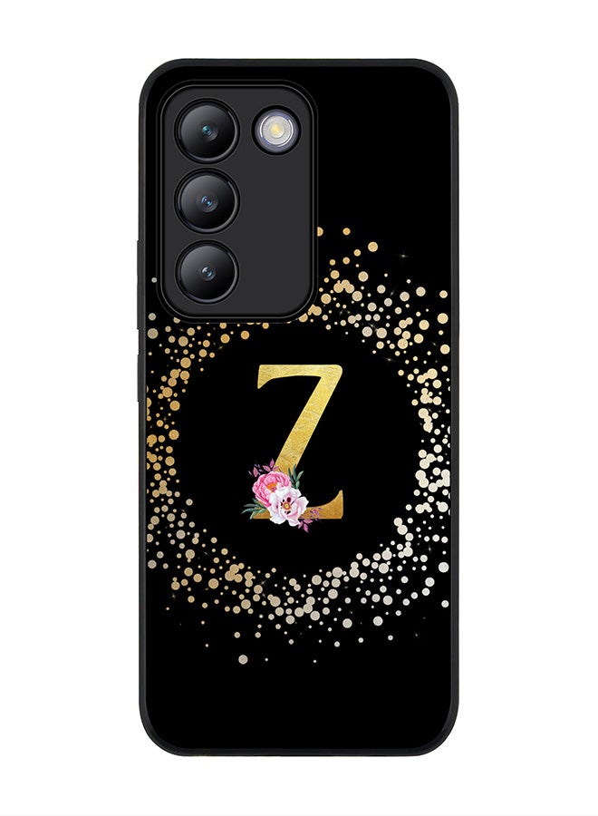 Stylizedd Rugged Black edge case for Vivo V30 Lite 5G, Slim fit Flexible Cover -  Custom Monogram Initial Letter Floral Pattern Alphabet - Z ( Black ) - Image 1