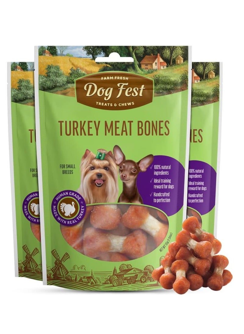 Dog Fest Turkey Meat Bones Handcrafted Treats For Small And Mini Dogs 3X55g  - Image 1